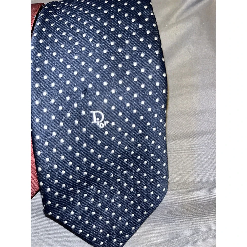 VTG Christian Dior Necktie Mens Navy Blue Burgundy Woven Silk Blend Ties Qty 3 - Picture 4 of 8